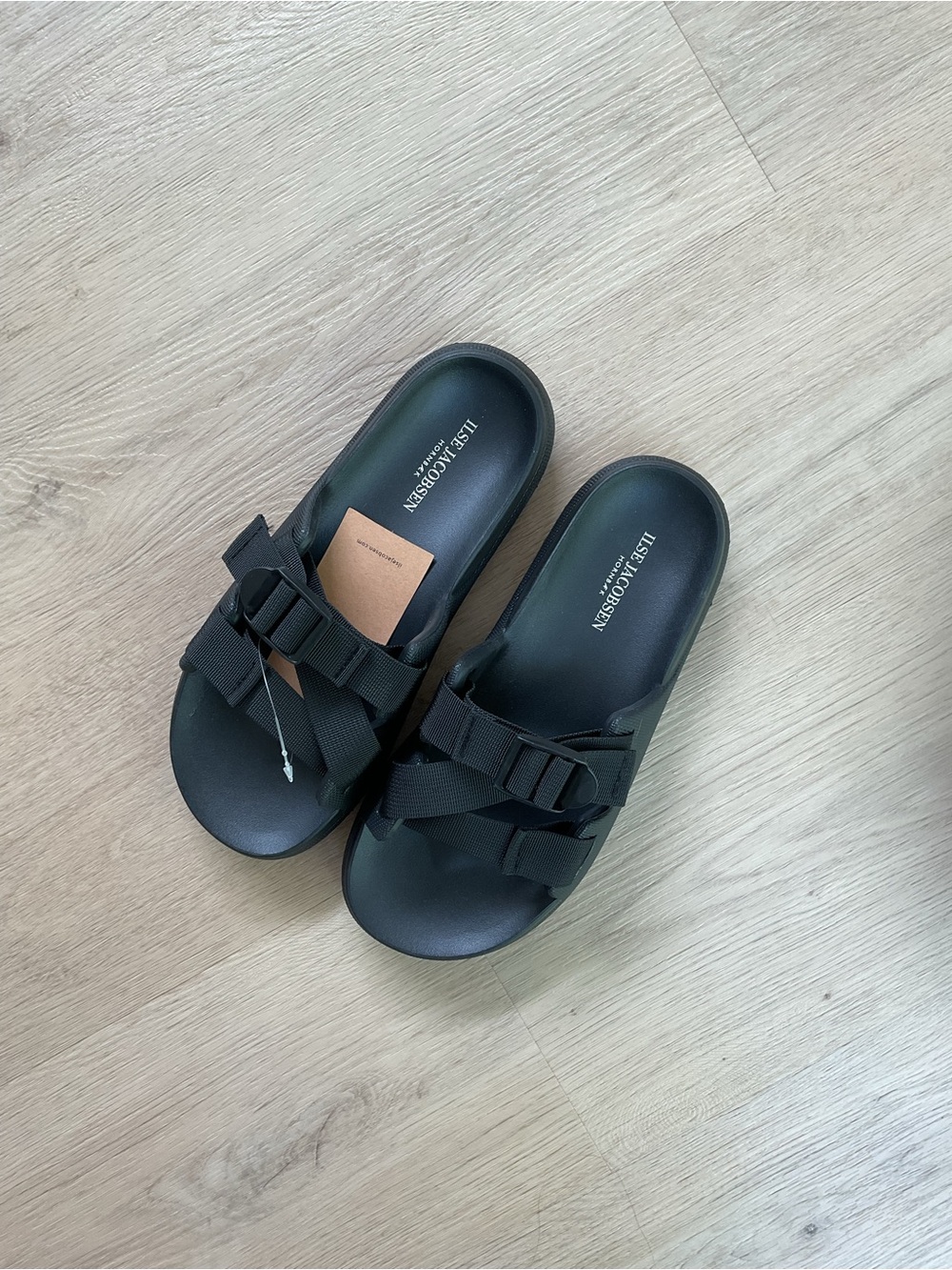 Ilse Jacobsen Black Adjustable Strap Slide Sandals